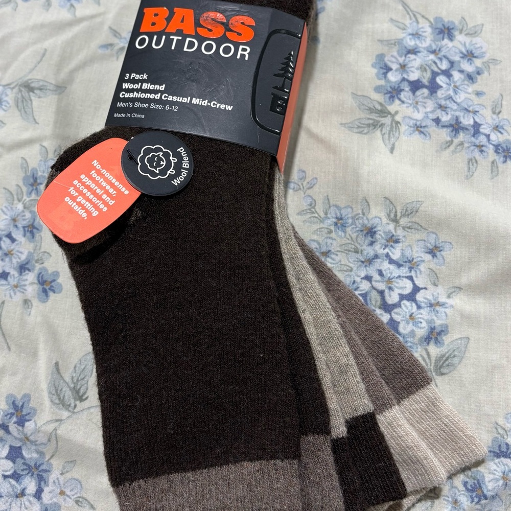 Bass Outdoor Wool Blend Casual Socks - Black, Brown, and Tan